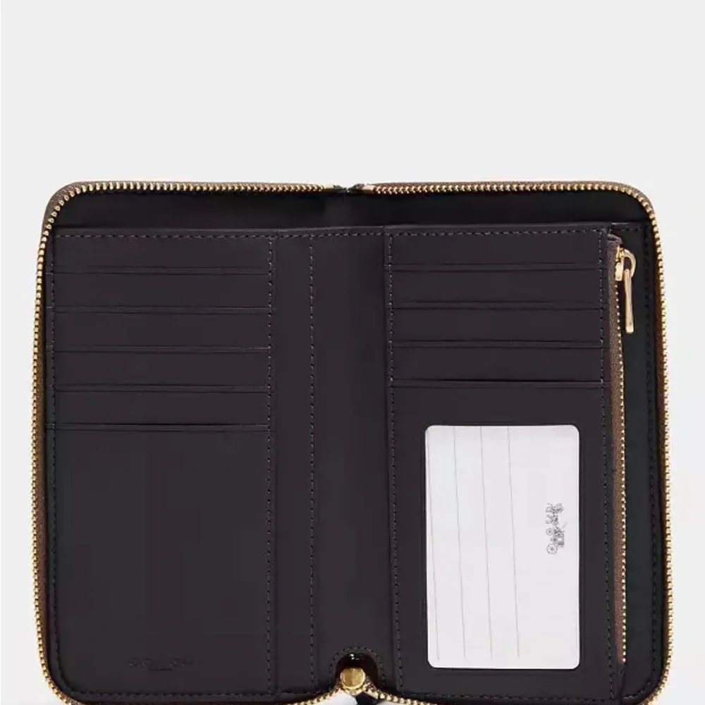 Coach Brown Signature Zip Wallet with Gold Hardware